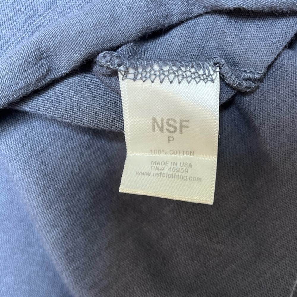 NSF Women’s XS/S Blue Hand Knotted Sleeve Raw Hem Cropped Cotton Top Made in USA - Picture 5 of 6